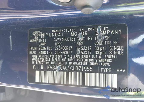 2012 Hyundai Tucson Gls from USA, damaged, VIN KM8JUCAC1CU371955